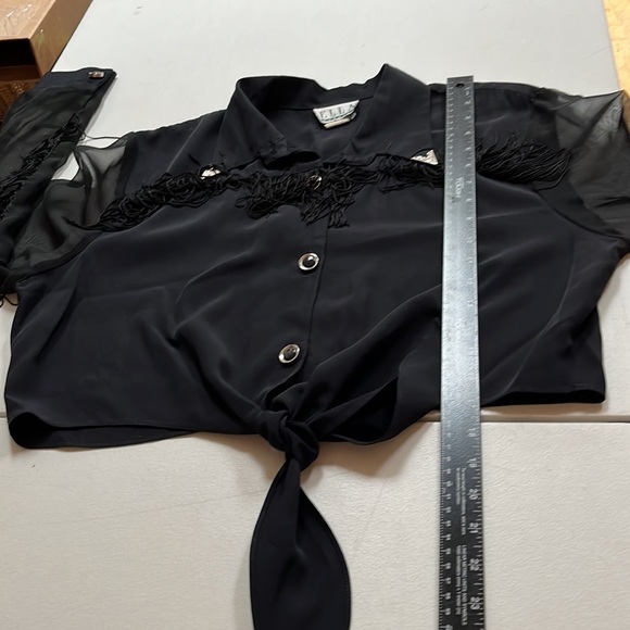 Ella Fashion XL black vintage Fringe button down shirt with sheer sleeves - Picture 8 of 15